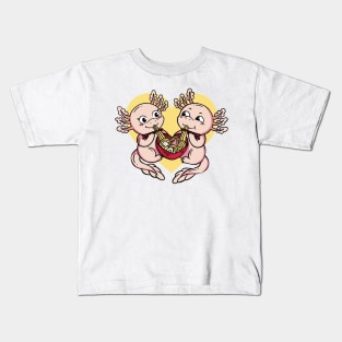 Axolotl Couple Valentines Day Ramen Kids T-Shirt